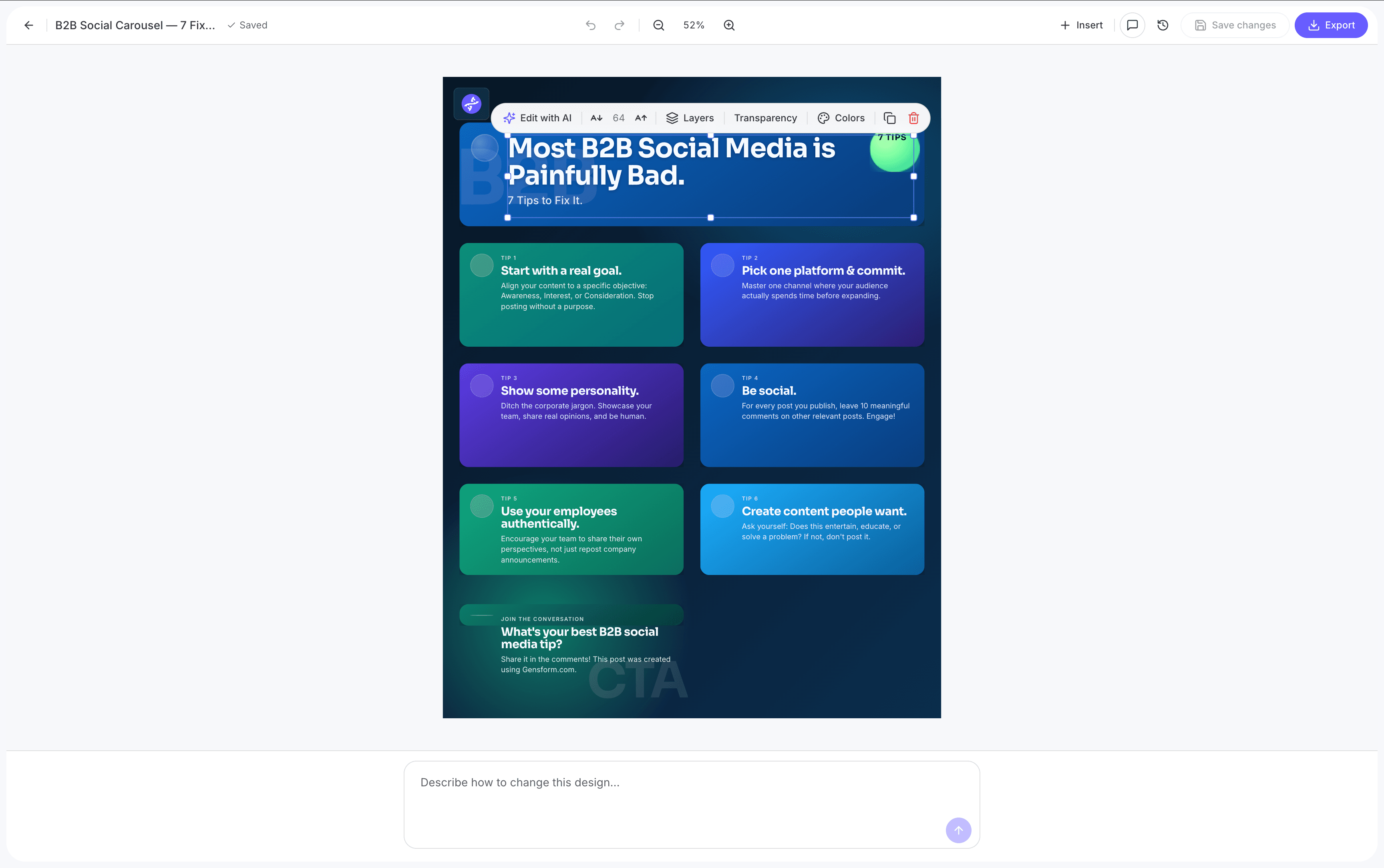 Design editor with AI tools
